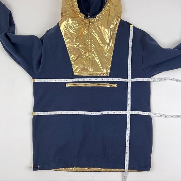 J.Crew Navy Blue Pullover Hoodie Anorak + Metallic Gold Hood - Picture 11 of 12